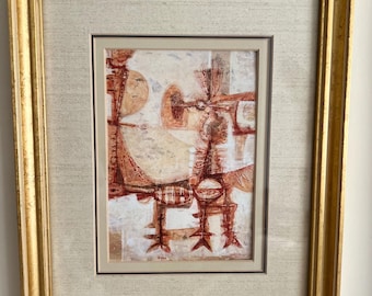 Gallos• Aldo Bonzi 1957 Gerahmter Druck// Erdfarbener abstrakter gerahmter Druck