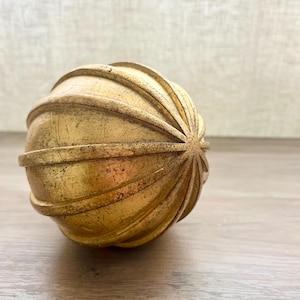 Vintage Italian Gilt Plaster Decorative Sphere – Antique Gold Leaf Ribbed Orb Object