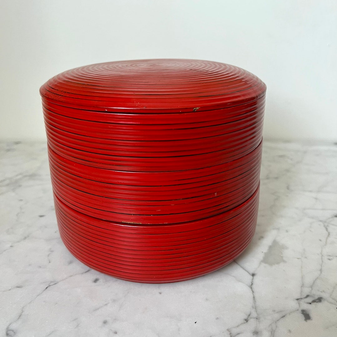 Vintage Japanese Bento// Round Stacking Jewelry Storage//sustainable ...