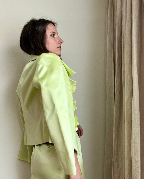 Vintage Lulu Bravo Two Piece Chartruese Suit, 90s Vintage, Skirt and Jacket  