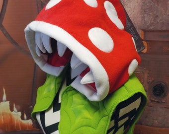 Red mushroom hood, cropped vest, piranha plant, cosplay, monster plant, amanita, cottagecore, forestcore, mushroom hat, nerdy, gamer, witchy