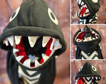 Chain, Chomp, cosplay hood, gamer apparel, monster hood, hooded scarf, mario, nerdy gift, gamer gift, creepy hood, spooky hood, gamercore