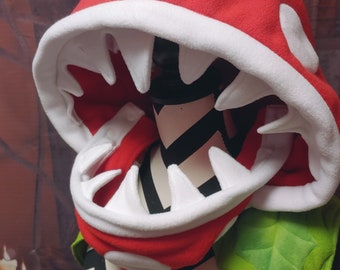 piranha, monster plant, hooded vest, mushroom hat, nerdy gift, gamer gift, cosplay, mushroom hood, cottagecore gift, gifts for dad, handmade