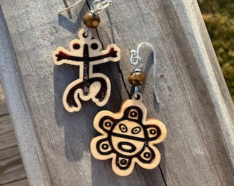 Taino Coqui Sol earrings dangle, Puerto Rico art jewelry, Mother’s Day gift for sister, birthday gift for Latina, Taino engraved symbol art