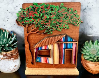 Flamboyan Tree & Casita Shelf Sitter: Puerto Rican Art Decor
