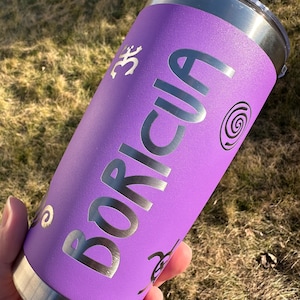 SLIGHTLY IMPERFECT Boricua laser engraved stainless 20 oz tumbler, Taino symbol Drinkware, Puerto Rico art, birthday gift for coffee lover,