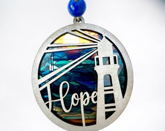 Hope positive affirmation suncatcher, lighthouse  car charm,Mother’s Day gift for grandmother,inspiring window art, Valentine’s Day gift