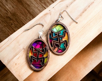 Taino Coqui stained glass look earrings, Puerto Rico symbol, colorful Boricua art, Christmas gift for sister,unique birthday gift for bestie