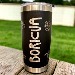 Boricua laser engraved stainless 20 oz tumbler, Taino symbol Drinkware, Puerto Rico art, birthday gift for coffee lover, unique travel cup
