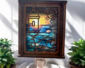 Puerto Rico Garita Night Light: Taino Sol, El Morro, Stained Glass Look