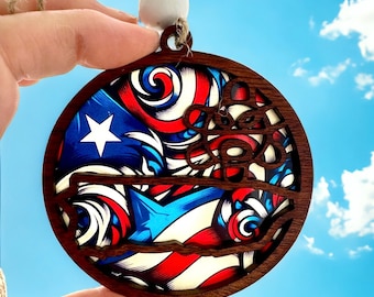 Puerto Rico island Taino sol car charm, Boricua suncatcher, Christmas ornament gift for Puerto Rican, el Morro viejo San Juan, artesanía,