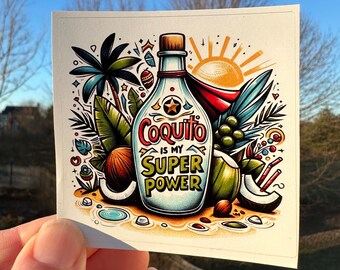 Coquito super power Water Bottle stickers water UV resistant, Puerto Rico christmas vinyl stickers, birthday gift, laptop decoration, Reyes