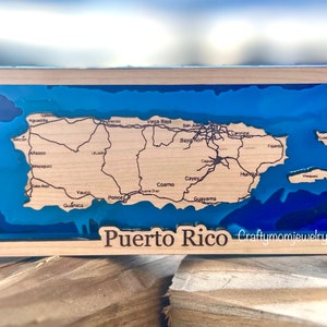Carte topographique 3D de l'océan de Porto Rico, oeuvre d'art époustouflante, décoration de bureau OOAK, cadeau de pendaison de crémaillère pour Portoricain, cadeau de Noël pour maman papa abuela