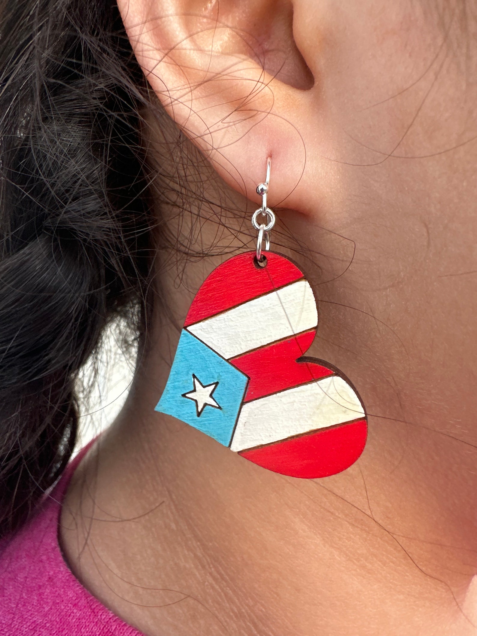Hand-painted Puerto Rican Flag Heart Earrings: Boricua Wood Jewelry - Etsy