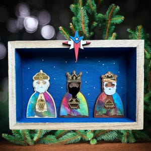 Tres Reyes miniature Puerto Rican flag decoration, Three Kings wall art, artesanías Puerto Rico art, Christmas gift for Latina mom, nativity