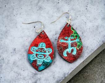 Copper turquoise look Taino coqui earrings,Indigenous symbol danglesPuerto Ricol lightweight jewelry, birthday gift for niece, boricua pride