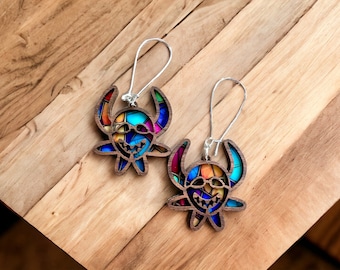 Vejigante colorful stained glass look earrings,Puerto Rico art, artesania boricua, carnival mask jewelry,Christmas gift for sister bestie