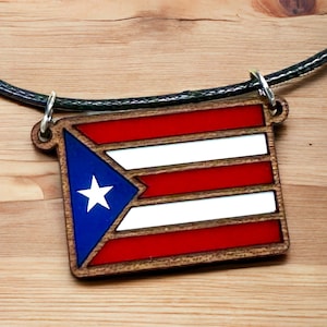 Puerto Rican Flag Pendant: Layered Wood & Acrylic Boricua Necklace