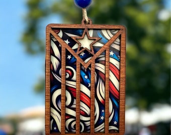 Puerto Rico Flag car charm, Boricua suncatcher,Christmas ornament gift for Puerto Rican, Puerto Rico art,Nuyorican Pride, Que Bonita bandera