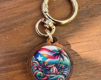 Puerto Rican Flag Casita Wooden Keychain: Boricua Pride