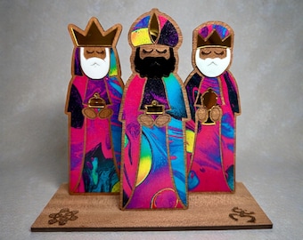 Handmade Tres Reyes Magos Wood figurines: Puerto Rican Christmas Decor, shelf sitter
