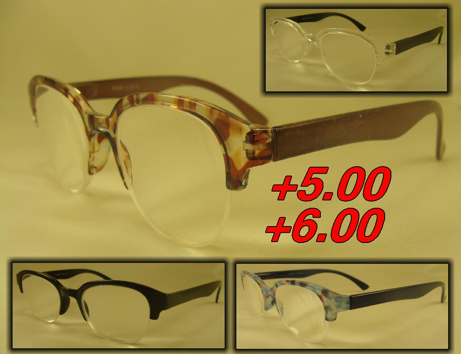 5.00 or +6.00 Stronger reading magnifying glasses Stylish Round Half Frame Unisex Readers Extra Strength Readers R304