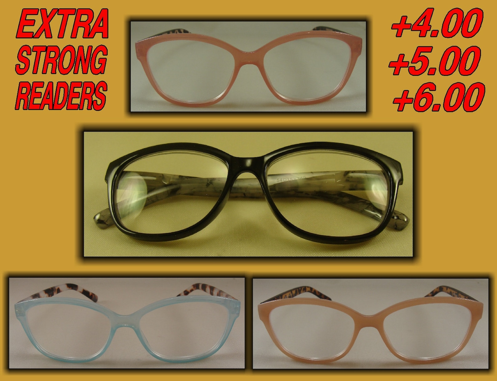 4.00 or +5.00 or +6.00 Strong Reading Glasses, Extra Strong Readers ...