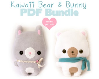 35% OFF Plush sewing pattern Bear Bunny Rabbit stuffed animal kawaii plushie - easy beginner DIY cute anime large baby shower nursery decor