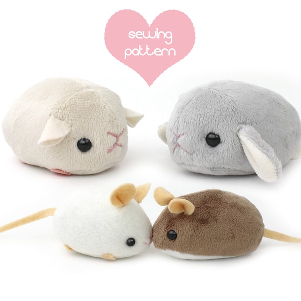 Kawaii Plush Sewing Pattern Bundle - Hamster, Mouse, Bunny, Guinea Pig & Pet Rat PDF