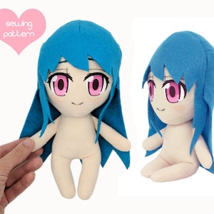 Plush sewing pattern PDF Chibi human plushie - anime boy girl anthro person doll - fanart easy kawaii anime person people UFO catcher