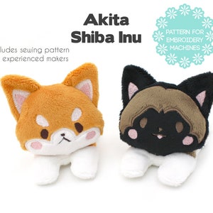 Sewing AND ITH In the hoop plush pattern - Shiba Inu Corgi embroidery machine design - 2 face types plushie - kawaii stuffed animal furry