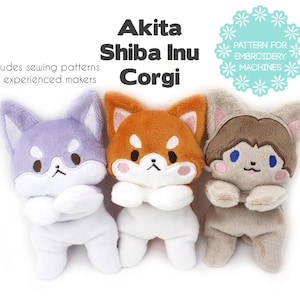 Corgi, Akita and Shiba Inu ITH Embroidery Plush Pattern - 4x4 5x7 Kawaii PDF