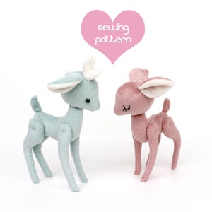 Plush sewing pattern PDF Deer Reindeer Pony stuffed animal - 2 sizes easy jointed artist teddy, DIY baby shower gift, easy kawaii decor