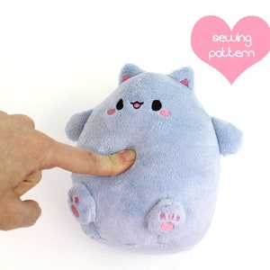 Plush sewing pattern PDF Kawaii Cat stuffed animal - round egg plushie anime soft toy handheld 6in TeacupLion easy cute DIY anime gift idea