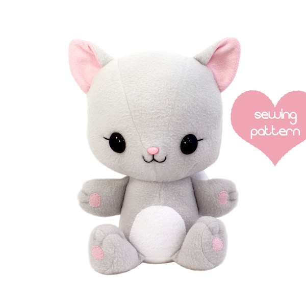 Plush Cat Sewing Pattern - 13 inch Kawaii Stuffed Animal PDF