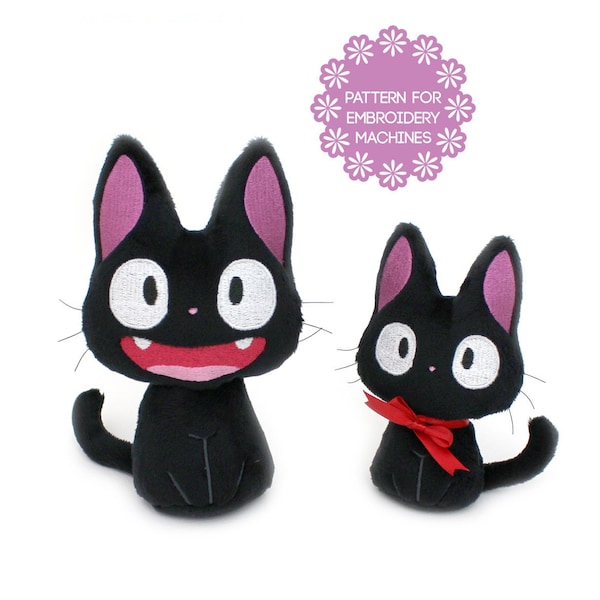 Peluche motif ITH dans le cerceau - doudou chat motif machine à broder - chat noir kawaii geek anime peluche motif