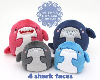 Shark ITH Embroidery Plush Pattern - 4x4 5x7 4 Faces Kawaii PDF