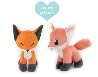 Plush sewing pattern PDF Fox stuffed animal furry anthro - chibi kawaii dog wolf plushie canine plush DIY gift