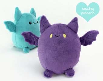 Plush sewing pattern PDF Kawaii Bat stuffed animal - Halloween plushie cute easy anime soft toy 5.5in handheld soft toy stuffie spoopy