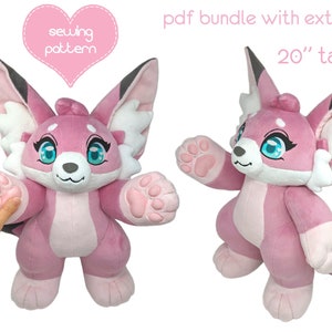 Plush sewing pattern PDF furry anthro standing plushie - DIY eBook bundle with extras - stuffed animal fursuit buddy with video tutorials