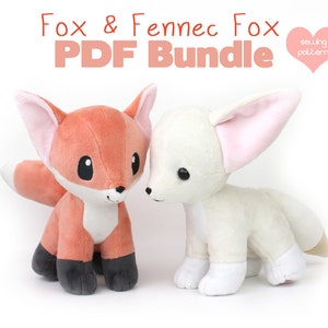 BUNDLE deal Plush sewing pattern Fox and Fennec stuffed animal - video tutorials wolf canine dog plushie furry anthro feral