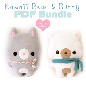BUNDLE deal plush sewing patterns Bear Bunny Rabbit stuffed animal kawaii plushie - easy beginner DIY cute large baby shower decor