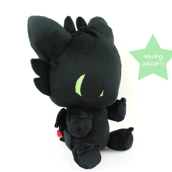 Plush sewing pattern PDF Baby Dragon stuffed animal - chibi plushie kawaii plushie soft toy monster dinosaur DIY gift
