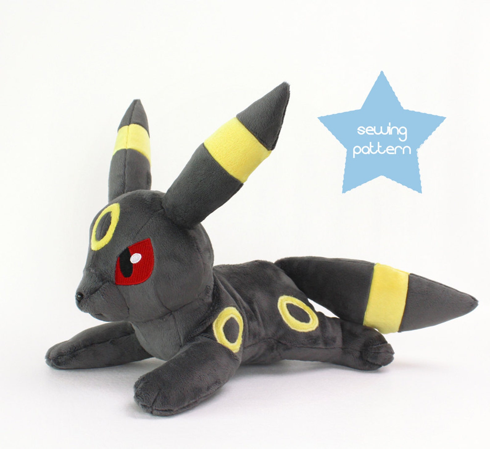 Plush sewing pattern PDF Umbreon Pokemon stuffed animal laying 1 - изображе...