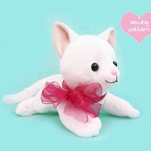 Plush sewing pattern PDF Cat stuffed animal - kawaii furry anthro laying lying plushie easy soft toy DIY kitten DIY cuddly gift