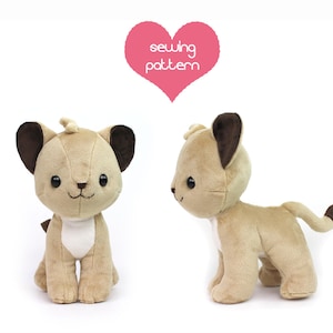 Plush sewing pattern PDF - Lion Cub plushie - kawaii anthro furry standing feral fursona cat feline tiger lion lynx