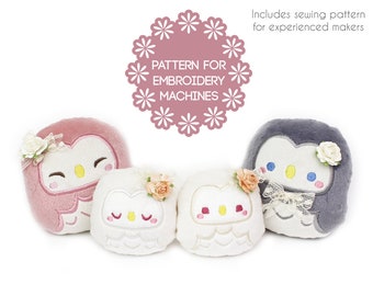 Sewing AND ITH in the hoop plush pattern - Owl embroidery machine design plushie - kawaii FAST 45min easy - stuffed animal stuffie nursery