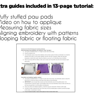 K&ouml;nnte beinhalten: Eine Anleitung zum Sticken mit Stoff, die zwei Methoden zeigt: Nur den Stickrahmen stabilisieren und Stoff und Stickrahmen zusammen stabilisieren. Die Anleitung enth&auml;lt Anweisungen zum Zuschneiden des Stoffes, zur Verwendung von Stickspray und zum Einspannen des Stoffes. Sie enth&auml;lt auch einen Hinweis auf die Wichtigkeit, den Stoff um den Stickbereich herum f&uuml;r die Motivteile zu legen. Die Anleitung ist Teil eines 13-seitigen Tutorials.