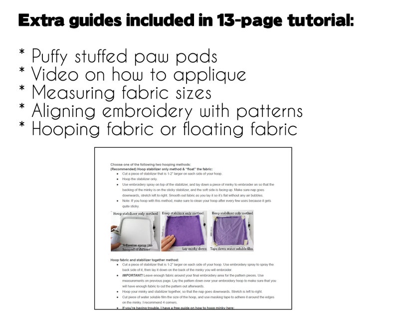 K&ouml;nnte beinhalten: Eine Anleitung zum Sticken mit Stoff, die zwei Methoden zeigt: Nur den Stickrahmen stabilisieren und Stoff und Stickrahmen zusammen stabilisieren. Die Anleitung enth&auml;lt Anweisungen zum Zuschneiden des Stoffes, zur Verwendung von Stickspray und zum Einspannen des Stoffes. Sie enth&auml;lt auch einen Hinweis auf die Wichtigkeit, den Stoff um den Stickbereich herum f&uuml;r die Motivteile zu legen. Die Anleitung ist Teil eines 13-seitigen Tutorials.