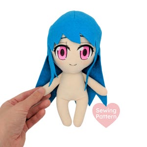 Kawaii Anime Human Plush Sewing Pattern - 9 Inch Girl Doll with Printable Eyes